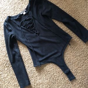 Lace up suede bodysuit